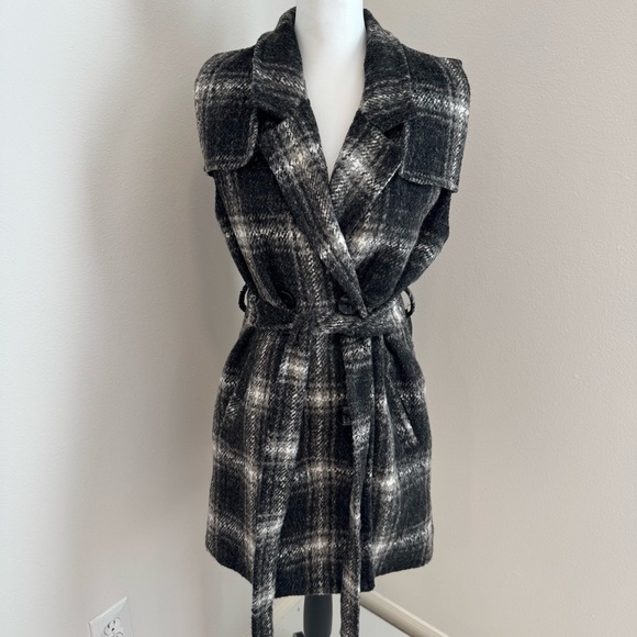 J.O.A. Jackets & Blazers - J.O.A. Black and Gray Plaid Coat Wool Blend Belt M